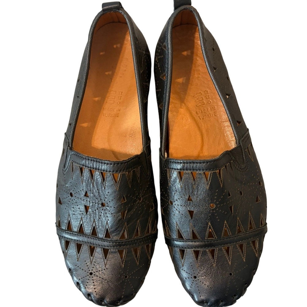 Spring Step Fusaro Black Leather Laser Cut Slip On Loafers Flats 8 Artsy Boho